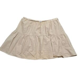 Madewell Pleated Layered Mini Skirt Size 14 Khaki Brown Cotton Tiered Preppy
